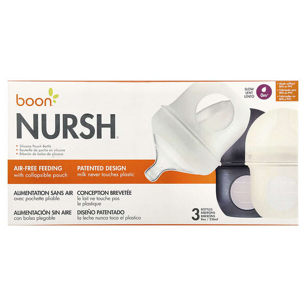 Boon, Nursh®, Flacon en silicone, 0m+, Lent, 3 flacons, 118 ml pièce