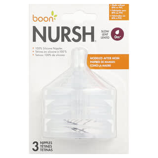 Boon, Nursh, соски из 100% силикона, от 0 месяцев, с медленным кровотоком`` 3 соски