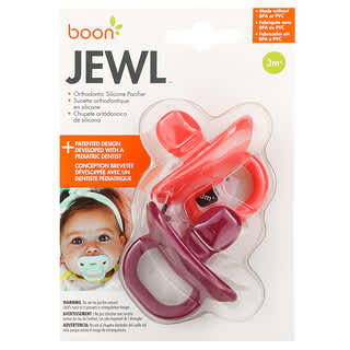 Boon, Jewl, Orthodontic Silicone Pacifier, 3 Month+, 2 Pacifiers