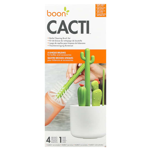 Boon, Cacti，瓶子清潔刷套裝，4 把刷子和 1 個瓶子