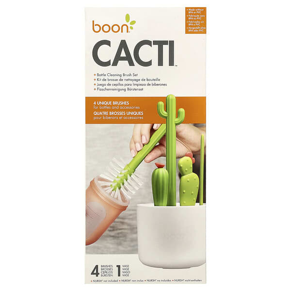 Boon, Cacti, 병 세척 브러시 세트, 브러시 4개 & 꽃병 1개