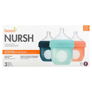 Boon, Nursh, Silicone Pouch Bottle, 0m+, Slow, 3 bottles, 4 oz (118 ml) Each
