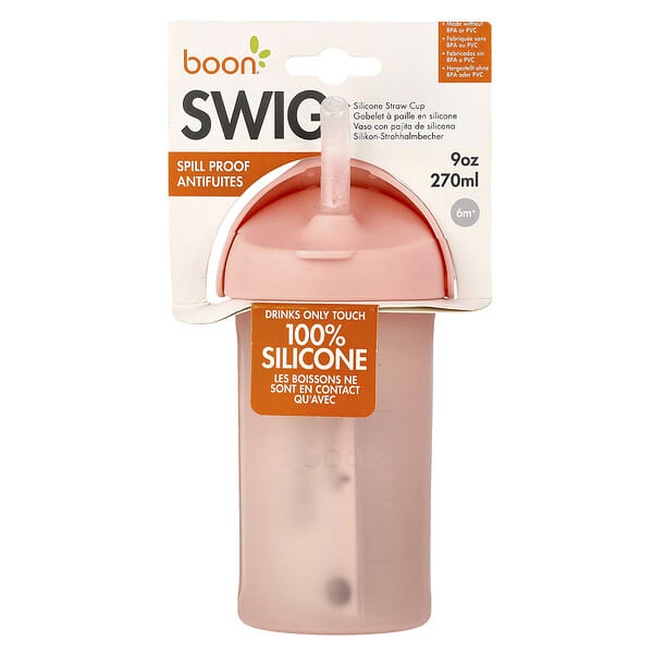 Boon, Swig 실리콘 빨대컵, 6m+, 핑크, 270ml(9oz)