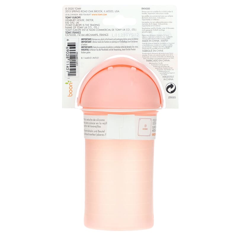 Boon SWIG Silicone Straw Cup - 9 oz. Straw Sippy Cup for 6m+ - Pink