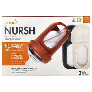 Boon, Nursh®, Silicone Pouch Bottle, Medium, 3 Months +, 3 Bottles, 8 oz (236 ml) Each