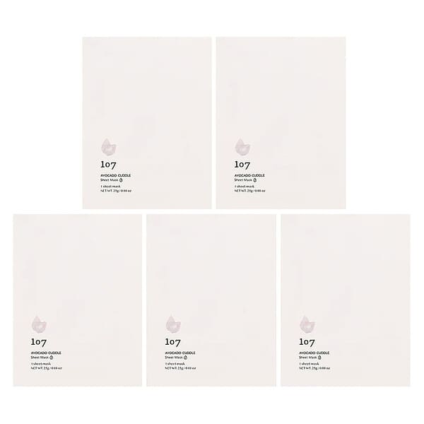 107 Beauty, 아보카도 커들, 뷰티 시트 마스크, 시트 마스크 5장, 각 25g(0.88oz)