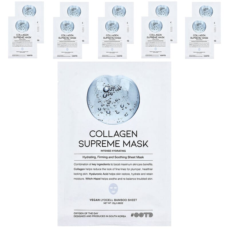 Masque de beauté suprême au collagène, 10 masques en tissu, 25 g pièce