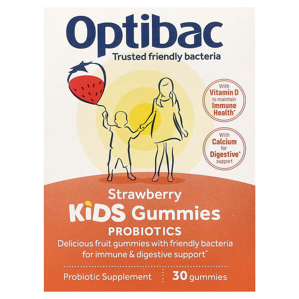 Optibac, Kids Probiotics Gummies, Strawberry, 30 Gummies
