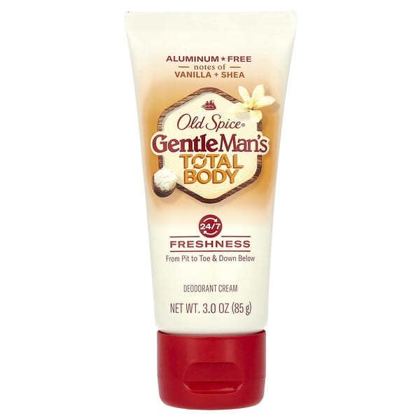Old Spice, 젠틀 남성용 토탈 바디, 데오드란트 크림, 알루미늄 무함유, 바닐라 + 시어, 85g(3oz)