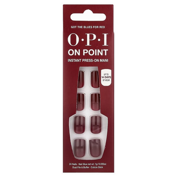 OPI, On Point, Manicura de presión instantánea, Longitud corta, Got The Blues For Red, Kit de 27 piezas