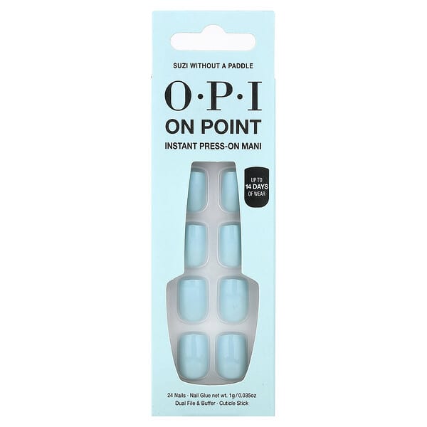 OPI, 온 포인트, 인스턴트 프레스-온 마니, 짧은 길이, Suzi, 패들 미포함, 27종 키트