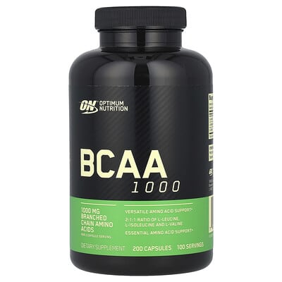 Optimum Nutrition, Branched Chain Amino Acids 1000, 200 Capsules (500 mg per capsule)