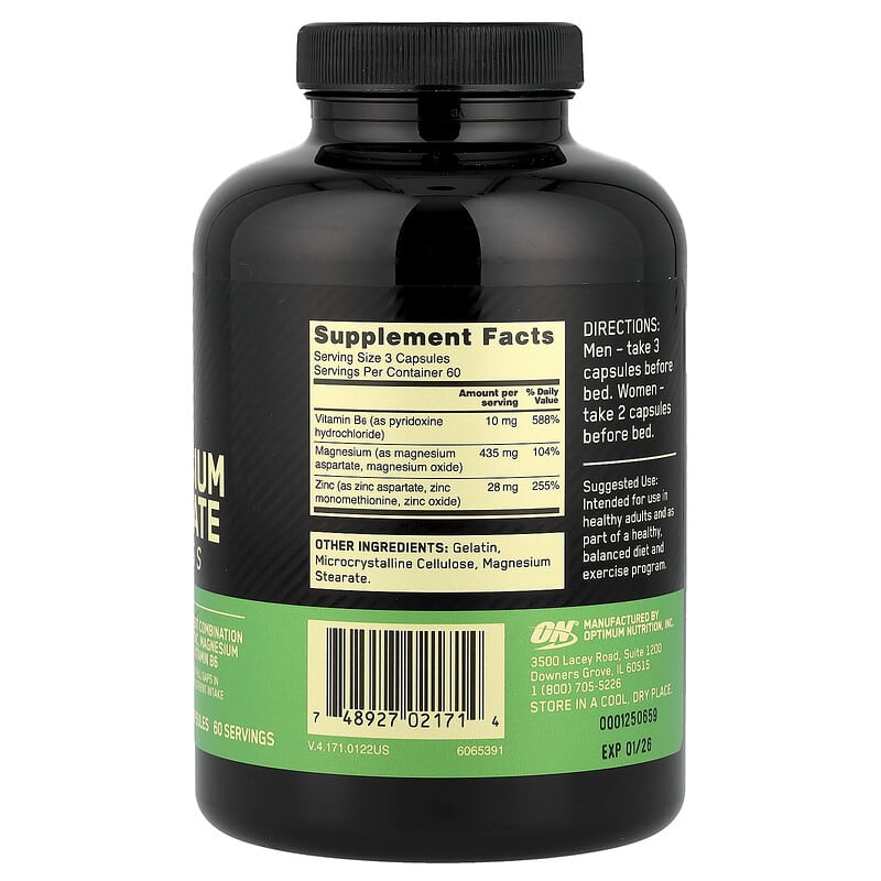 Aspartato de zinc y magnesio`` 180 cápsulas
