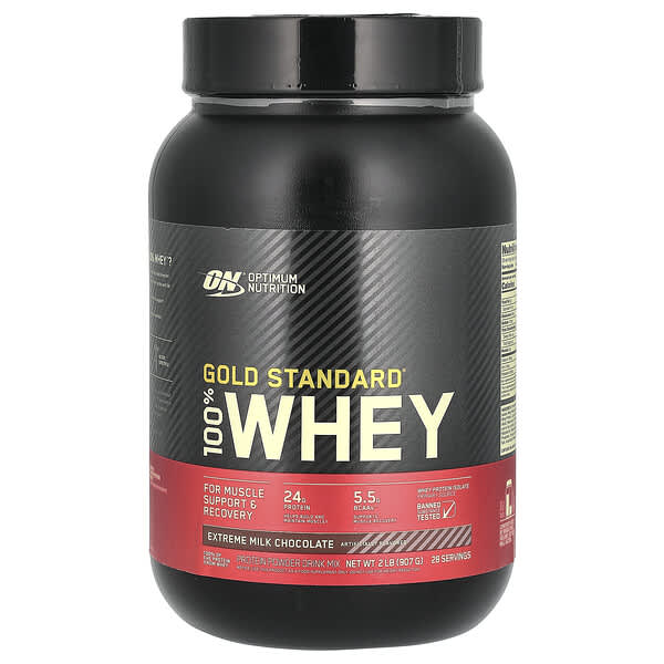 Optimum Nutrition, Gold Standard® เวย์ 100% เอ็กซ์ตรีมมิลค์ช็อกโกแลต ขนาด 2 ปอนด์ (907 ก.)