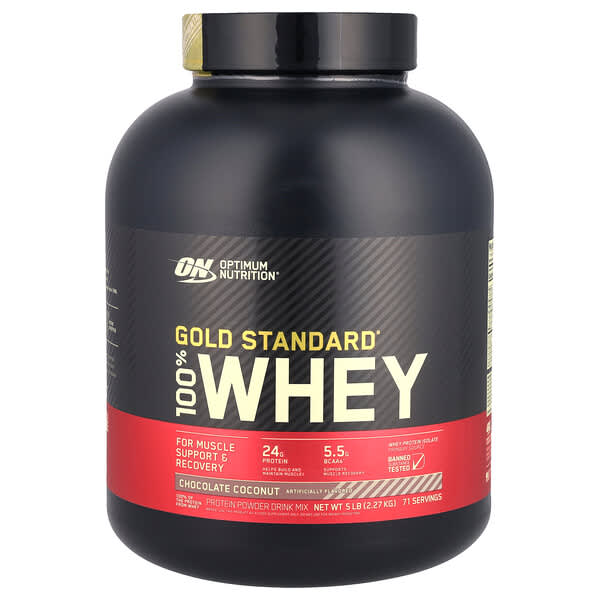 Optimum Nutrition, Gold Standard เวย์ 100% รสช็อกโกแลตและมะพร้าว ขนาด 5 ปอนด์ (2.27 กก.)