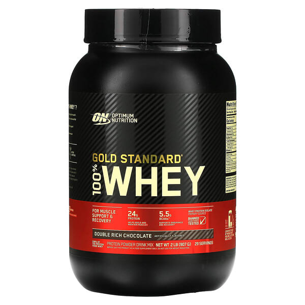 Optimum Nutrition, Gold Standard 100% Whey, сироватковий протеїн, подвійний шоколад, 907 г (2 фунта)