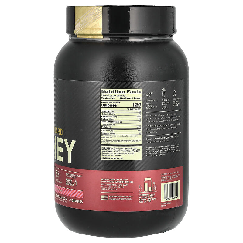 Gold Standard 100% Whey（ゴールドスタンダード100％ホエイ）、デリシャスストロベリー、909g（2ポンド）