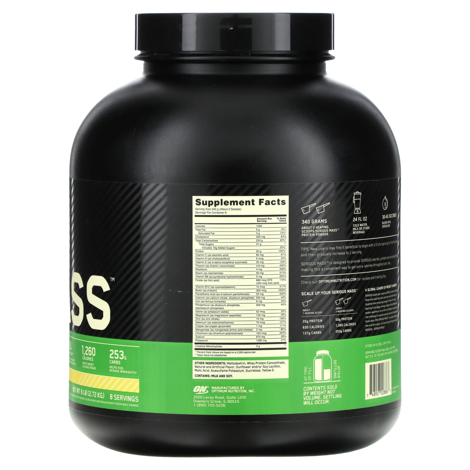 Optimum Nutrition Serious Mass Protein Powder Supplement Banana 6 Lb 272 Kg 1302