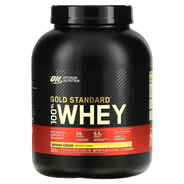 Optimum Nutrition, （オプティマムニュートリション）100%ホエイ・ゴールドスタンダード、バナナクリーム、5ポンド (2.27 kg)