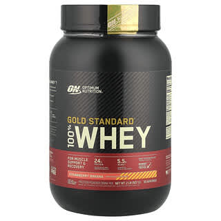 Optimum Nutrition, Gold Standard, 100 % lactosérum, mélange boisson en poudre protéinée, banane fraise, 907 g.