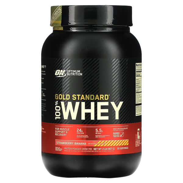 Optimum Nutrition, Gold Standard 100% Whey（ゴールドスタンダード100％ホエイ）、ストロベリーバナナ、907g（2ポンド）