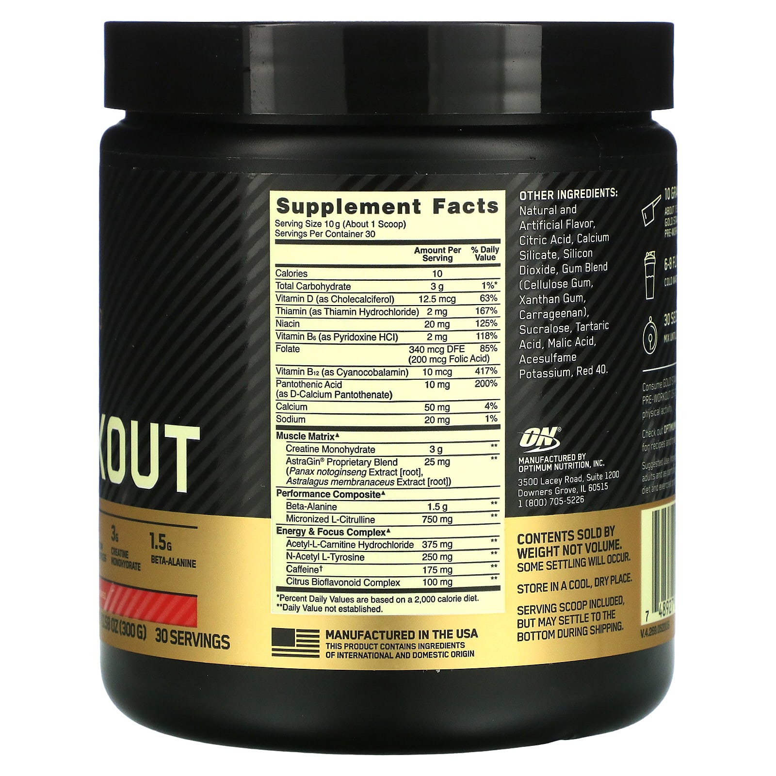 Optimum Nutrition, Gold Standard Pre-Workout, Fruit Punch, 10.58 Oz (300 G)