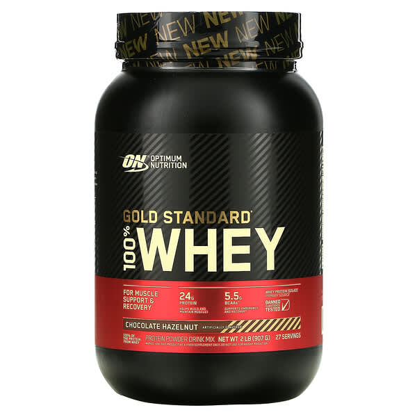 Optimum Nutrition, Gold Standard 100% เวย์ รสช็อกโกแลตเฮเซลนัต ขนาด 2 ปอนด์ (907 ก.)