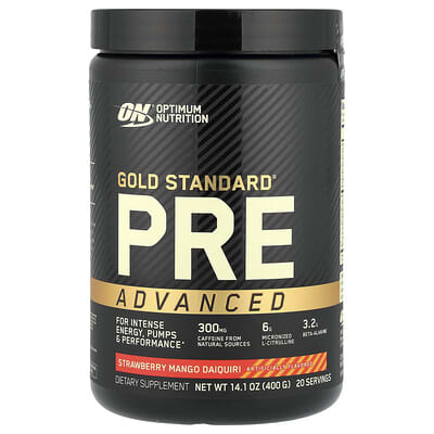 Optimum Nutrition, Gold Standard Advanced Pre-Workout Formula, Strawberry Mango Daiquiri Flavor, 14.1 oz (400 g)