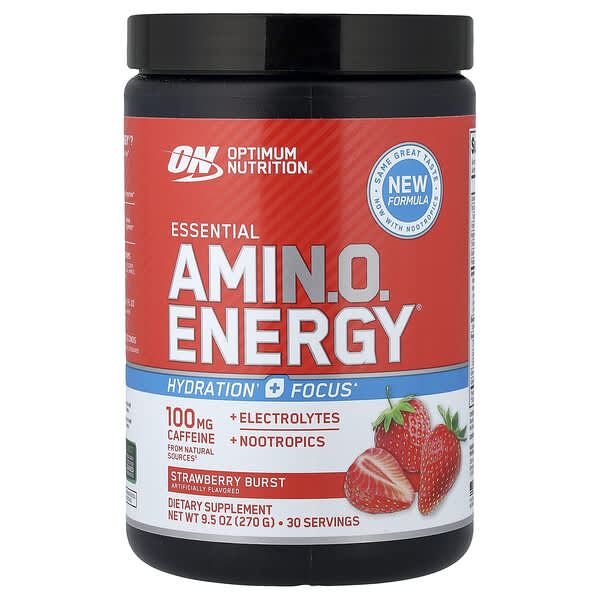 Optimum Nutrition, Essential Amin.O. Energy®, Strawberry Burst, 9.5 oz (270 g) — product photo 1