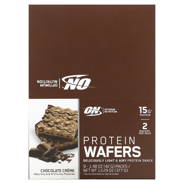 Optimum Nutrition, Protein Wafers, Chocolate Creme, 9 Packs, 1.48 oz (42 g) Each