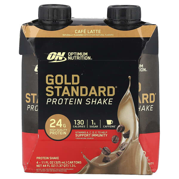 Optimum Nutrition Gold Standard® Protein Shake, Cafe Latte, 4 Cartons, 11 fl oz (325 ml) Each