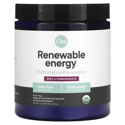 Ora, Renewable Energy, Pre-Workout Performance, Beet & Pomegranate Flavor, 0.44 lb (200 g)