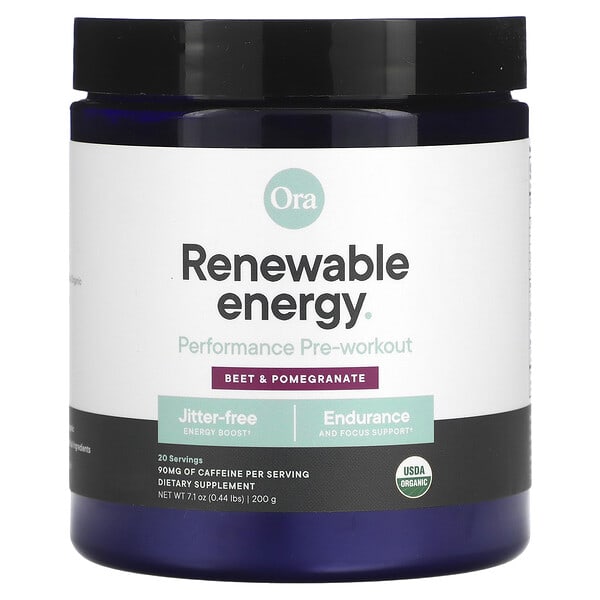 Ora Renewable Energy, Performance Pre-Workout, Beet & Pomegranate, 0.44 lb (200 g)