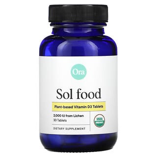 Ora, Sol Food, Vitamina D3 de origen vegetal, 2000 UI, 30 comprimidos