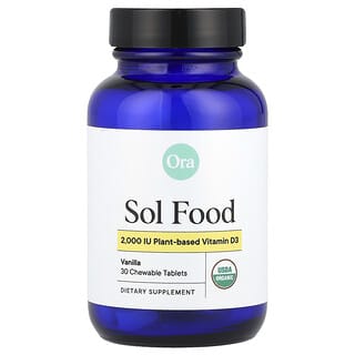 Ora, Sol Food, Plant-Based Vitamin D3, pflanzliches Vitamin D3, Vanille, 2.000 IU, 30 Kautabletten