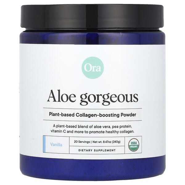 Ora Aloe Gorgeous, Plant-Based Collagen-Boosting Powder, Vanilla, 8.47 oz (240 g)