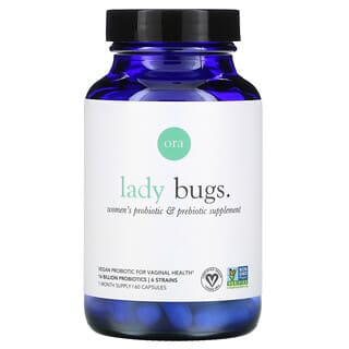 Ora, Lady Bugs, Suplemento Probiótico e Prebiótico para Mulheres, 60 Cápsulas