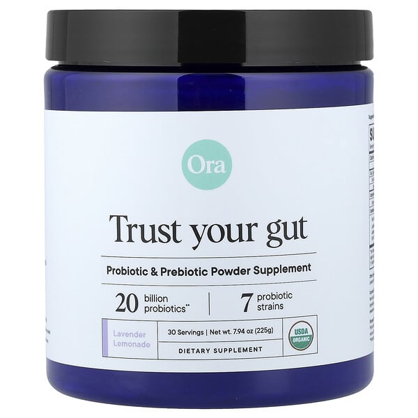 Ora, Trust Your Gut, 비건 프로바이오틱 및 프리바이오틱 분말, 라벤더 레모네이드, 200억, 225g(7.9oz)