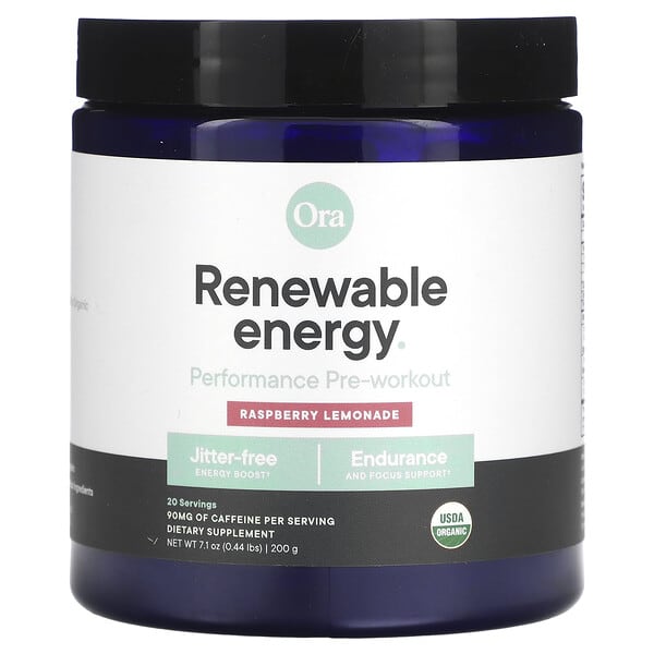 Ora Renewable Energy, Performance Pre-Workout, Raspberry Lemonade, 7.1 oz (200 g)