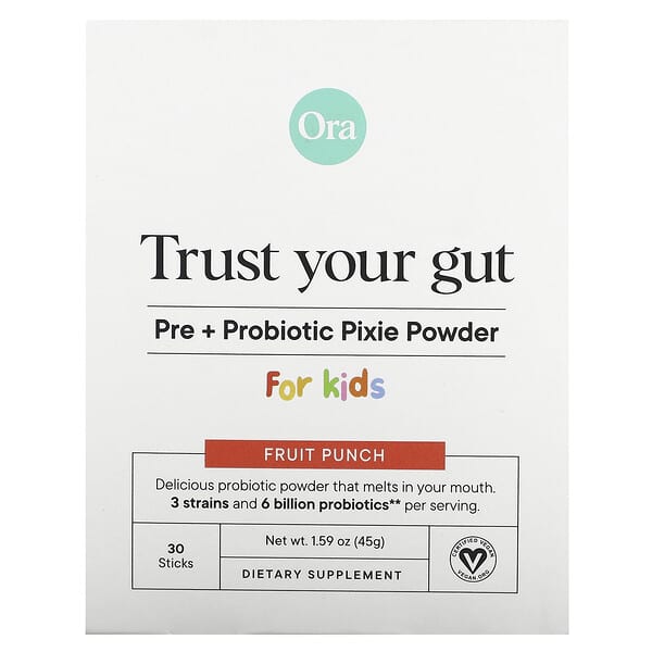 Ora, Trust Your Gut, Pre + Probiotic Pixie Powder, For Kids, Fruit Punch, 6 Billion, 30 Sticks, 0.05 oz (1.5 g) Each — product photo 1