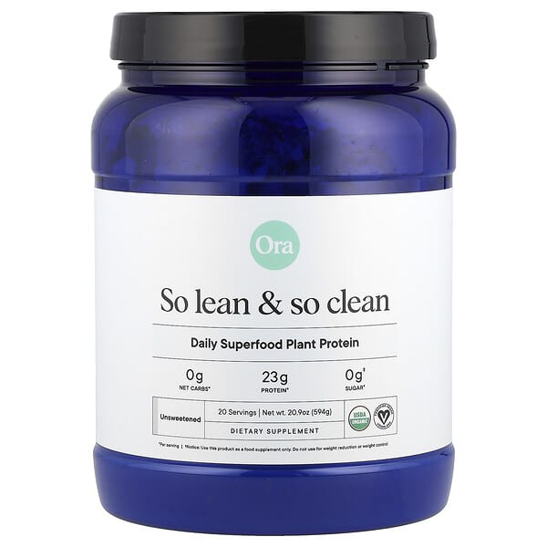 Ora, So Lean & So Clean, 데일리 슈퍼 푸드 식물성 단백질, 무가당, 594g(20.9oz)