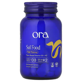 Ora, Alimento Sol, Vitamina D3 e K2 de Alta Potência, 30 Comprimidos Mastigáveis