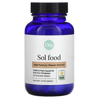 Ora, Sol Food, высокоэффективные витамины D3 и K2, 30 жевательных таблеток