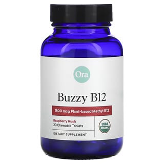 Ora‏, "Buzzy B12, Raspberry Rush, מכיל 1,500 מק""ג, 30 טבליות לעיסות"