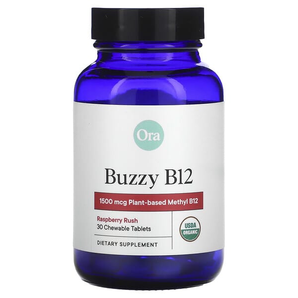 Ora Buzzy B12, Raspberry Rush, 1,500 mcg, 30 Chewable Tablets
