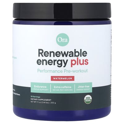 Ora, Renewable Energy Plus, Performance Pre-Workout, Watermelon, 7.1 oz (200 g)