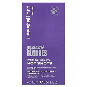 Lee Stafford, Bleach Blondes, Hot Shots, Tonificación púrpura, 4 sobres, 15 ml (0,5 oz. líq.)