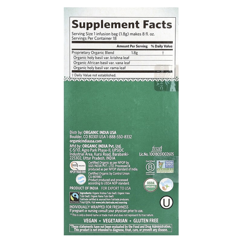 tulsi tobacco ingredients Tulsi Original Tea, Caffeine-Free, 18 Infusion Bags, 1.14 oz (32.4 g)