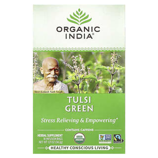 Organic India, Thé au tulsi, Vert, 18 sachets d'infusion, 34,2 g