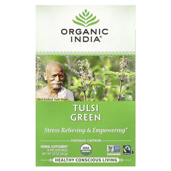 Organic India, Tulsi Green Tea, 18 티백, 34.2g(1.21oz)